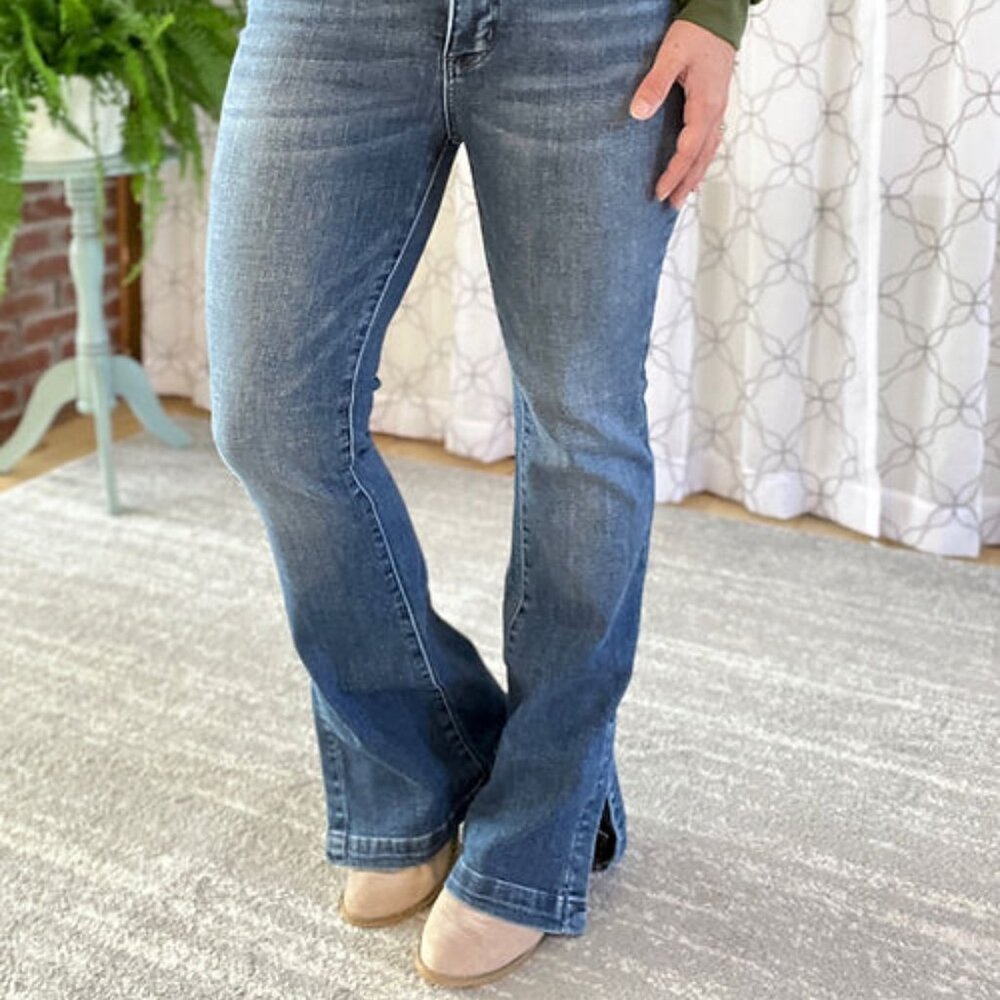JUDY BLUE Hi Rise Tummy Control Slim Boot Cut Jeans w/ Side Slit - Picture 5 of 10